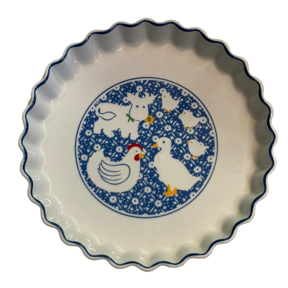 George Good 10” Farm Animal Quiche Pie Dish VTG Country Kitchenware Cabincore